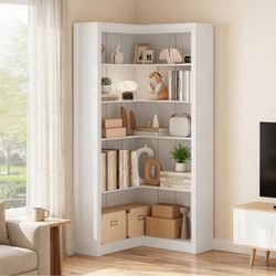 Corner Bookshelf 71.8' Farmhouse Corner Bookcase, Tall Bookcase 5 Tier L-Shaped Corner Shelf Large Display Rack