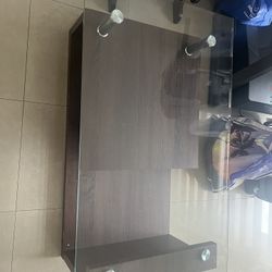 Glass and wood coffee table