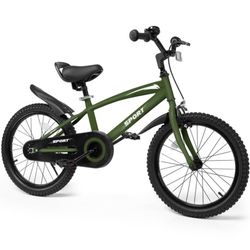 18 Inches Kids Bike Green for Boys and Girls Kids Bicycle With Removable Training Wheels and Adjustable Seat Height