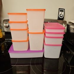 Set Of 11 Tupperware Freezer Mates Snowflake Pattern Assorted Sizes W Pink Lids