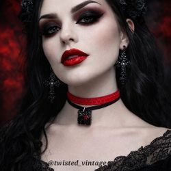 Handmade Gothic Mermaid Choker Necklace Black Red Starfish Glitter Resin Pendant