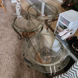 Beautiful Beveled Round Thick Glass Coffee Table+2 End Tables