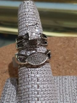 diamond ring set...three piece... silver..