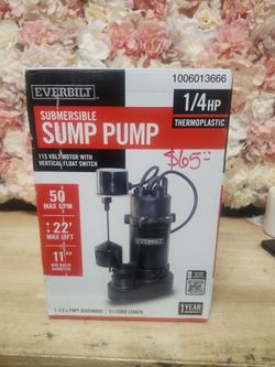 Everbilt
1/4 HP Aluminum Submersible Sump Pump Vertical Switch