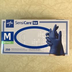 Box of 250 Sensicare Ice Blue Nitrile Exam Gloves W/ Fingertips Texture