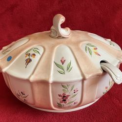 NEW - VINTAGE - OGG TURINE BOWL Floral - Made in Italy - 12"x8.5"x5"H ‼️ a very minor Chip On One Of The Handle ‼️ Zooming pictures ‼️ Retail $170 !!
