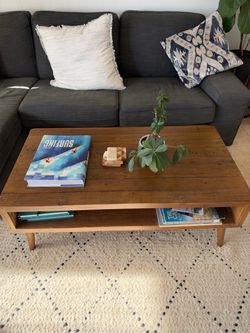 Rustic Wood Coffee Table with Lower Shelf