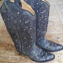 Corral Women's 13-inch  Glitter Inlay & Crystals Pull-On Cowboy Boots 