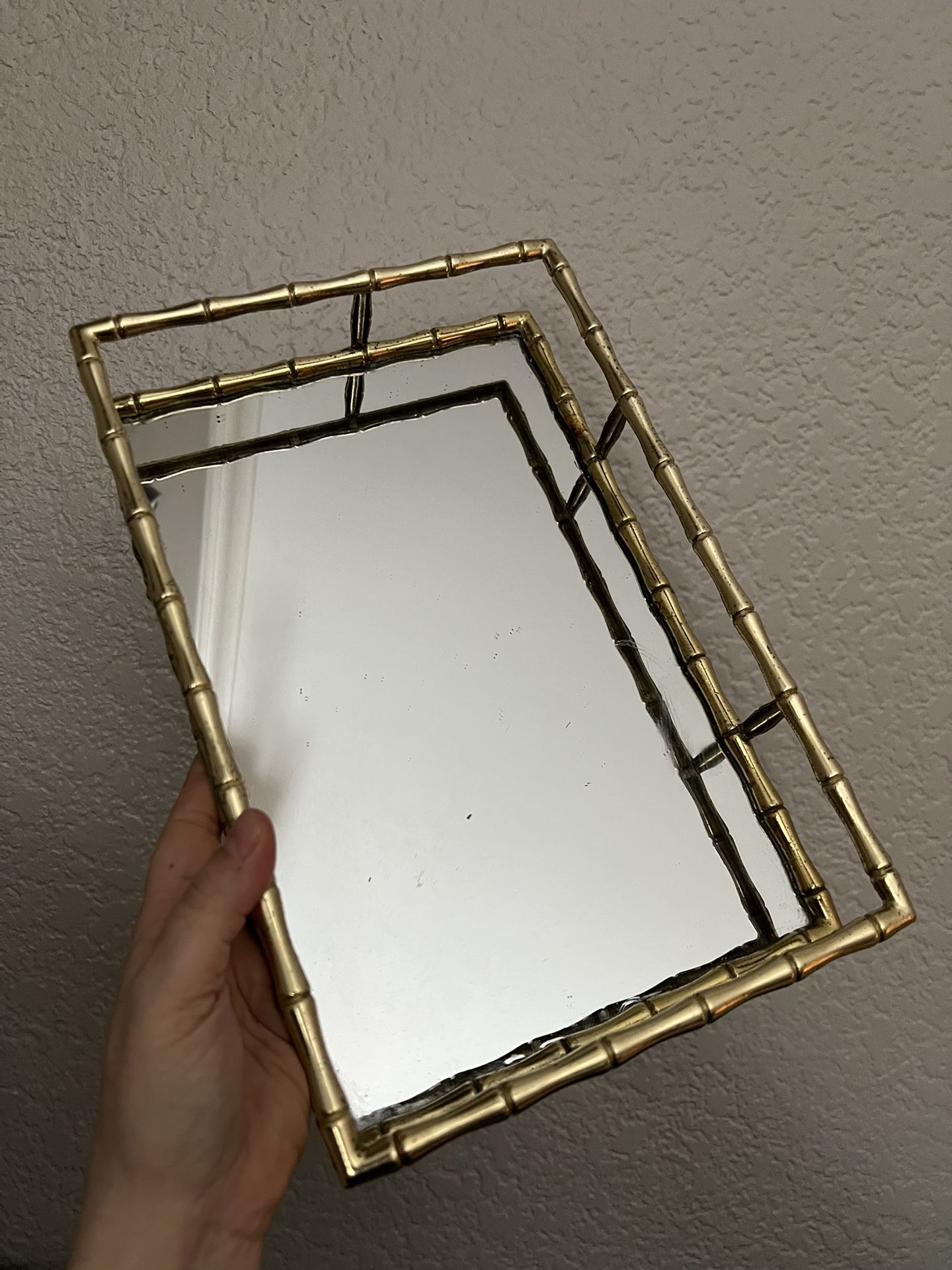 Gold Glass Bamboo Vanity Makeup Tray
