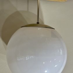Vintage White Silver Glass Globe Pendant Light Ceiling Fixture MCM Mid Century
