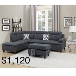 Gorgeous 3 Piece Sectional and Ottoman with Storage