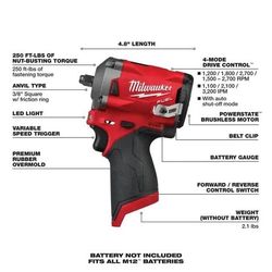 BRAND NEW M12 FUEL 12V Lithium-Ion Brushless Cordless Stubby 3/8 In. Impact Wrench (Tool-O