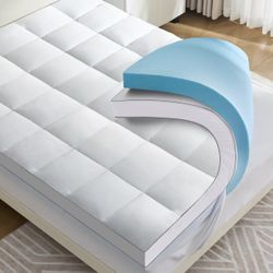 4 Inch Queen Memory Foam Mattress Topper with Cooling Gel, Soft Pillow Top, Back Pain Relief, Deep Pocket Cover – New