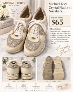 Michael Kors Crystal Embellished Platform Sneakers – Cream & Gold
