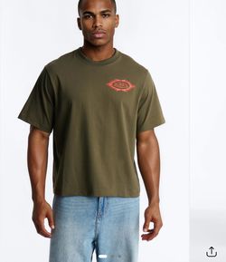 VON DUTCH Von Dutch Fire Logo Boxy Heavyweight Short Sleeve Tee - Olive