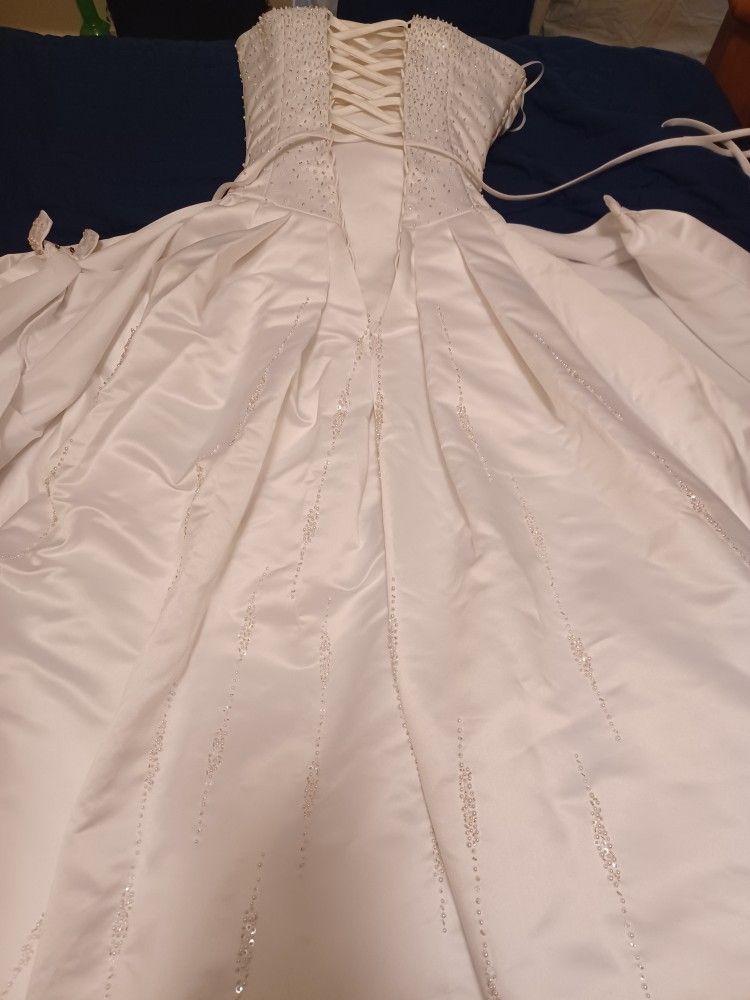 Satin Pearl and small Gem Wedding Dress