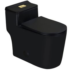  WZ5080B-G Compact One Piece Toilet With Golden Square Dual Flush 1.28 GPF 17.25" Comfortable Elongated Tall Bowl 12” Rough-in, Matte Black