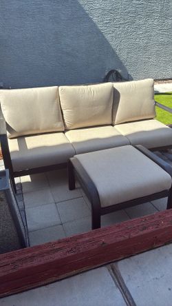 Beige Couch and Ottoman