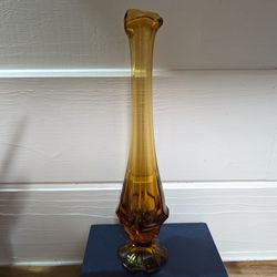Vintage Fenton Amber Valencia Swung Bud Vase 