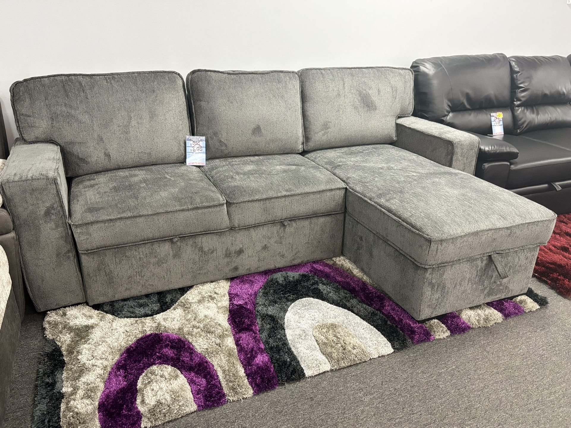 Gray Microfiber Sleeper Sectional Sofa W/ Hidden Storage For Sale ( Furniture Assembly) NEW