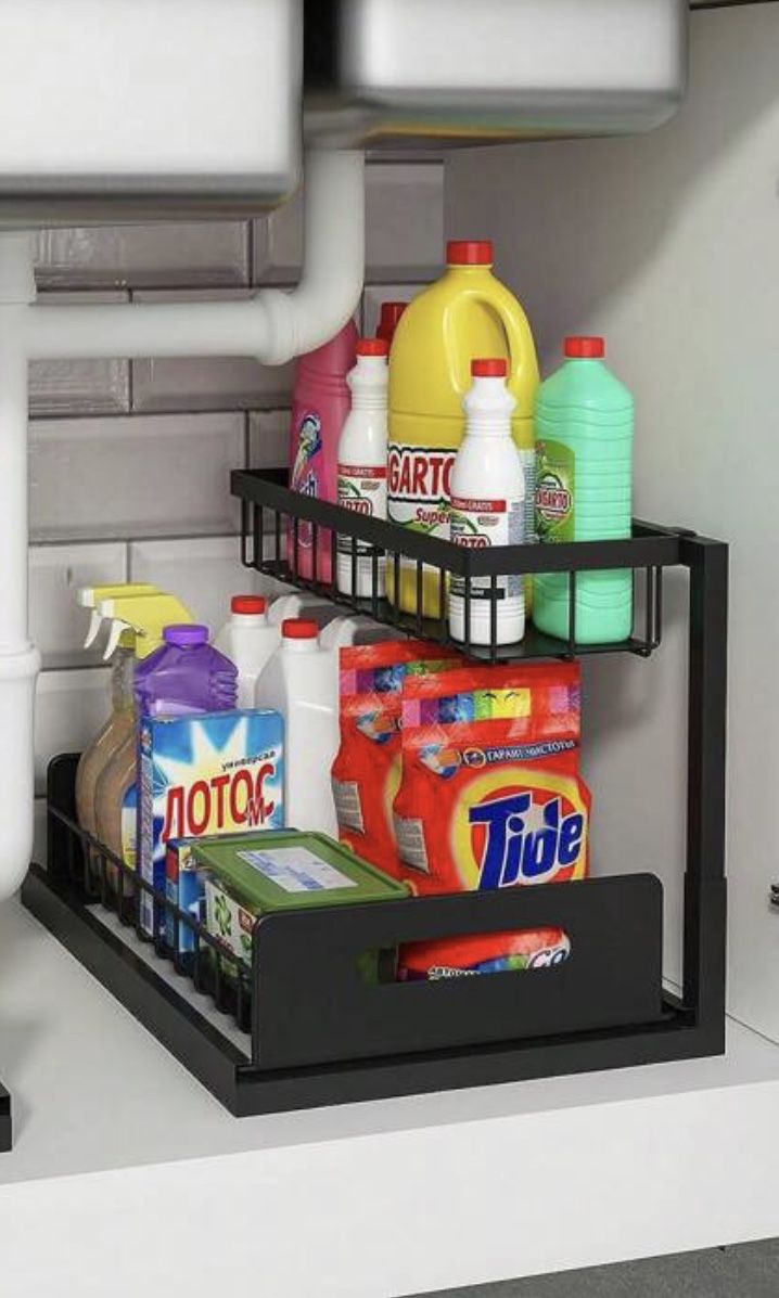 Under Sink Organizer, 2 Tier Pull Out Storage Shelves for Kitchen Bathroom Cabinet
