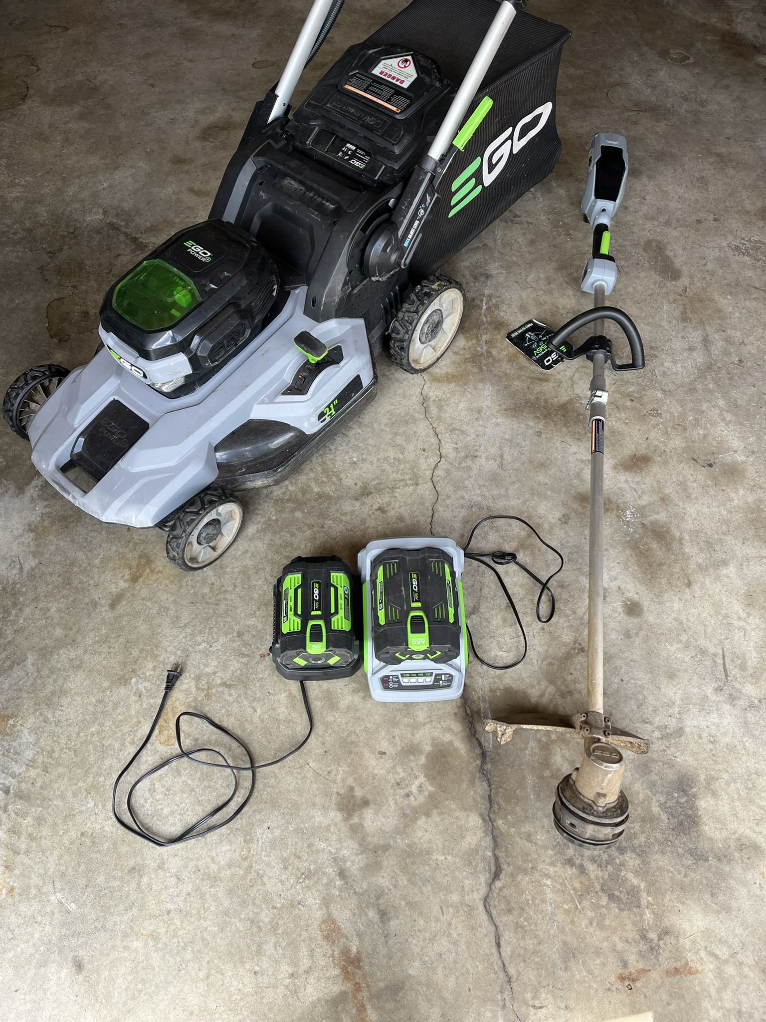 Ego Power Lawn Mower + Ego String Trimmer + Battery + Big Charger Port