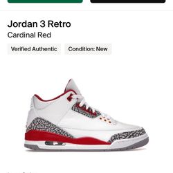 Air Jordan 3 Cardinal Red Sz 11 12 13
