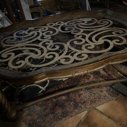 Coffee table… wood metal & glass