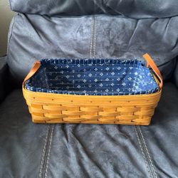 Longaberger Basket With Handles Fabric & Plastic Liner