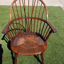 Antique Early 1900's S. Karpen Furniture of Chicago Windsor Rush & Hardwood Seat Arm Chair