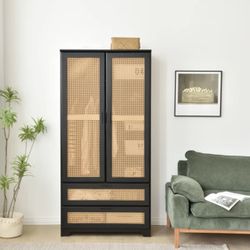 BRAND NEW, BOX UNOPENED Solid Pine Wood Rattan Closet