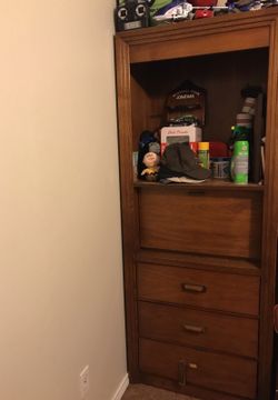 Solid wood (mahogany) tv stand, desk with built in light, and drawer all in one.