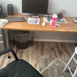 Large Wooden Table With Grey/Silver, Steel Legs, High Quality