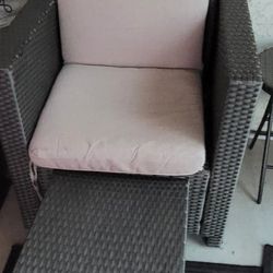 28" wide chairs with arm rest and foot stools and cushions 