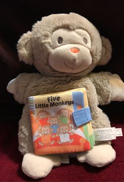 Demdaco plush monkey puppet with attached book