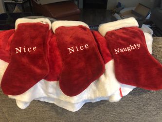 Naughty/Nice stockings and matching tree skirt