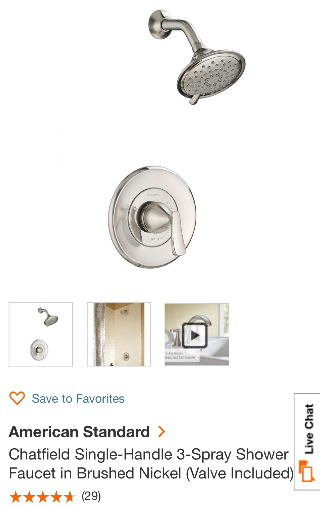 American Standard Chatfield SingleHandle 3Spray Shower Faucet / kit