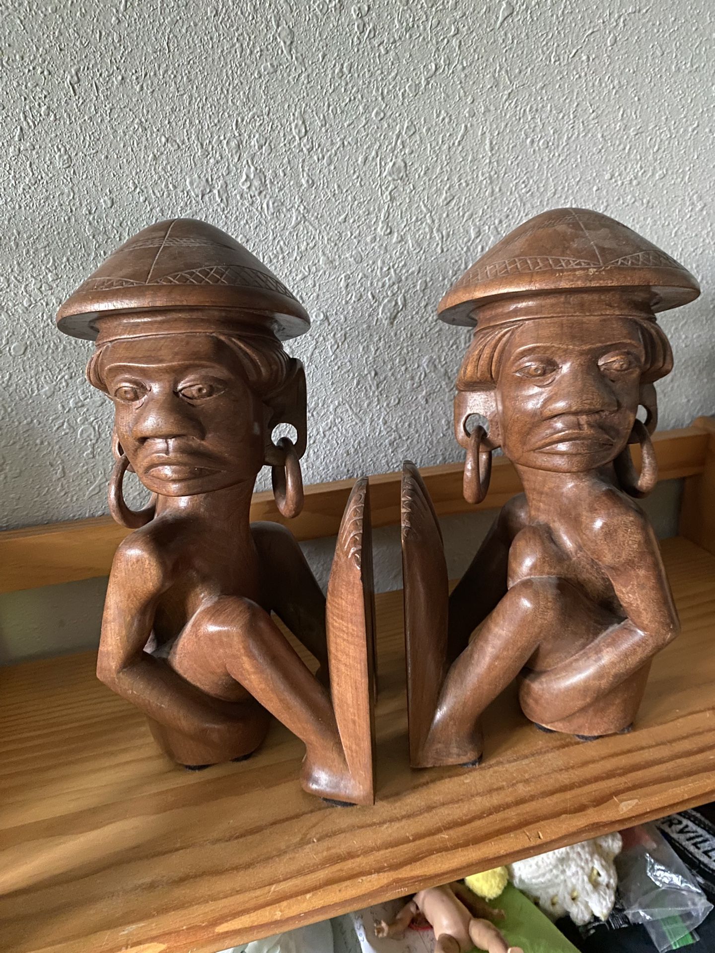 Vintage Hand Carved Bookends 
