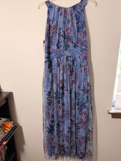 Blue Floral Sleeveless Maxi Dress