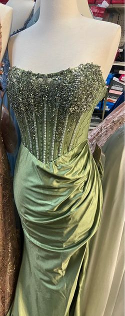 Sage Green Beaded Corset Prom Dress w/ Slit – Worn Once – Size [S]