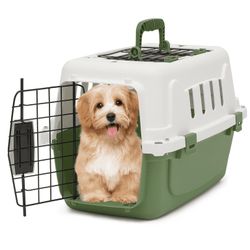 18" Pet Travel Carrier, Portable Dog Travel Kennel Handbag Cage Transport Box with Handle and 2 Doors, Airline Approved, White/Forest Green