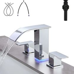  LED Light Bathroom Faucet 3 Holes - 8 Inch Widespread Bathroom Sink Faucet 