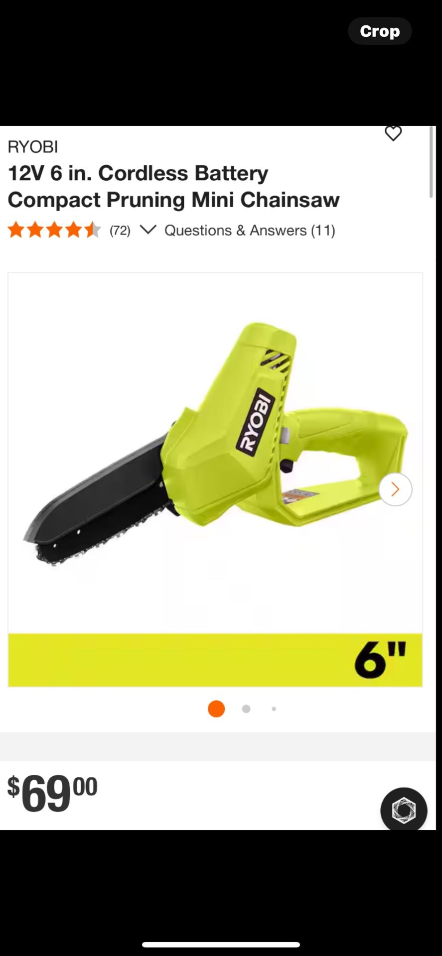 RYOBI 12V 6 in. Cordless Battery Compact Pruning Mini Chainsaw