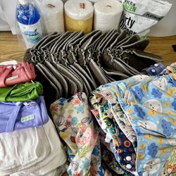 Huge 100+ Diapering Lot , Mixed Brand Adjust Covers & Inserts Girl Designs