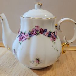 White Floral Teapot with Gold Trim