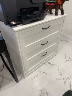White 3-Drawer Dresser with Black Handles