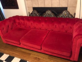 Red sofa.