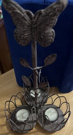13" Metal Butterfly Tealight Candle Holder