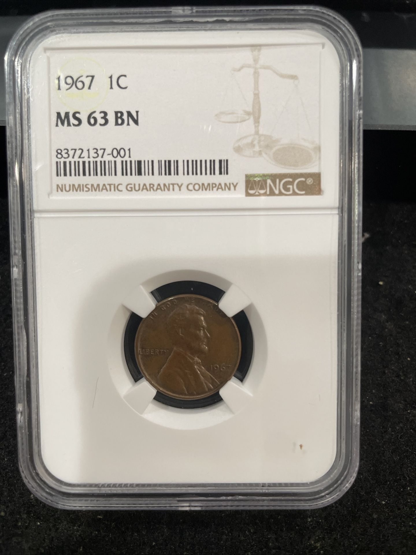 1967 Gem Uncirculated Lincoln Penny Graded At MS63BN 4-17