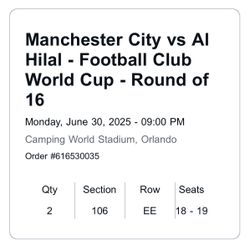 Manchester city Vs Al Hilal 30 June